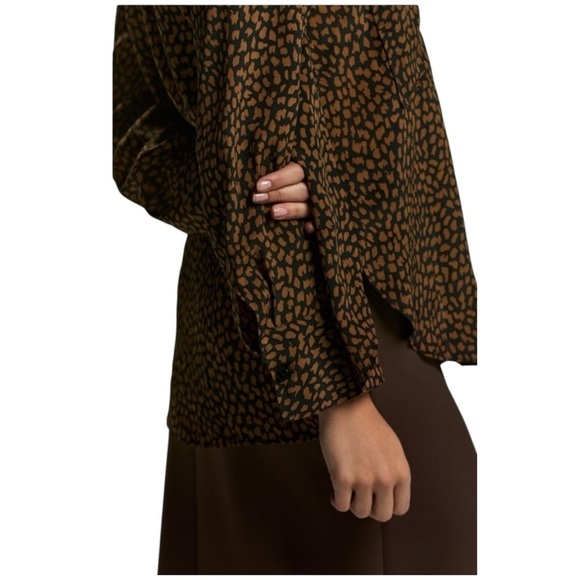 Zara Long Sleeve Blouse Black Brown Size Small - Picture 10 of 12